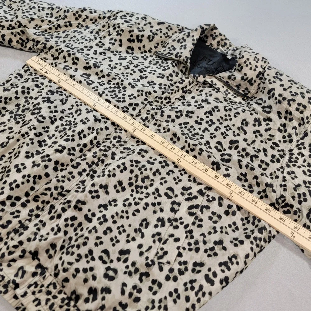 Fuda International Jacket Vintage 100% Silk Leopard Print 90s Y2K Women's XL